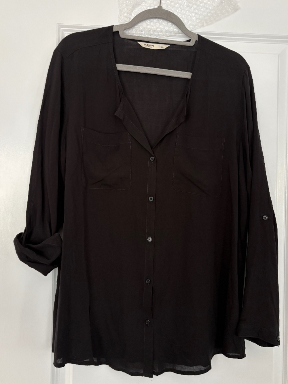 NEW Old Navy Black Button Down Roll Tab Long Sleeve Shirt